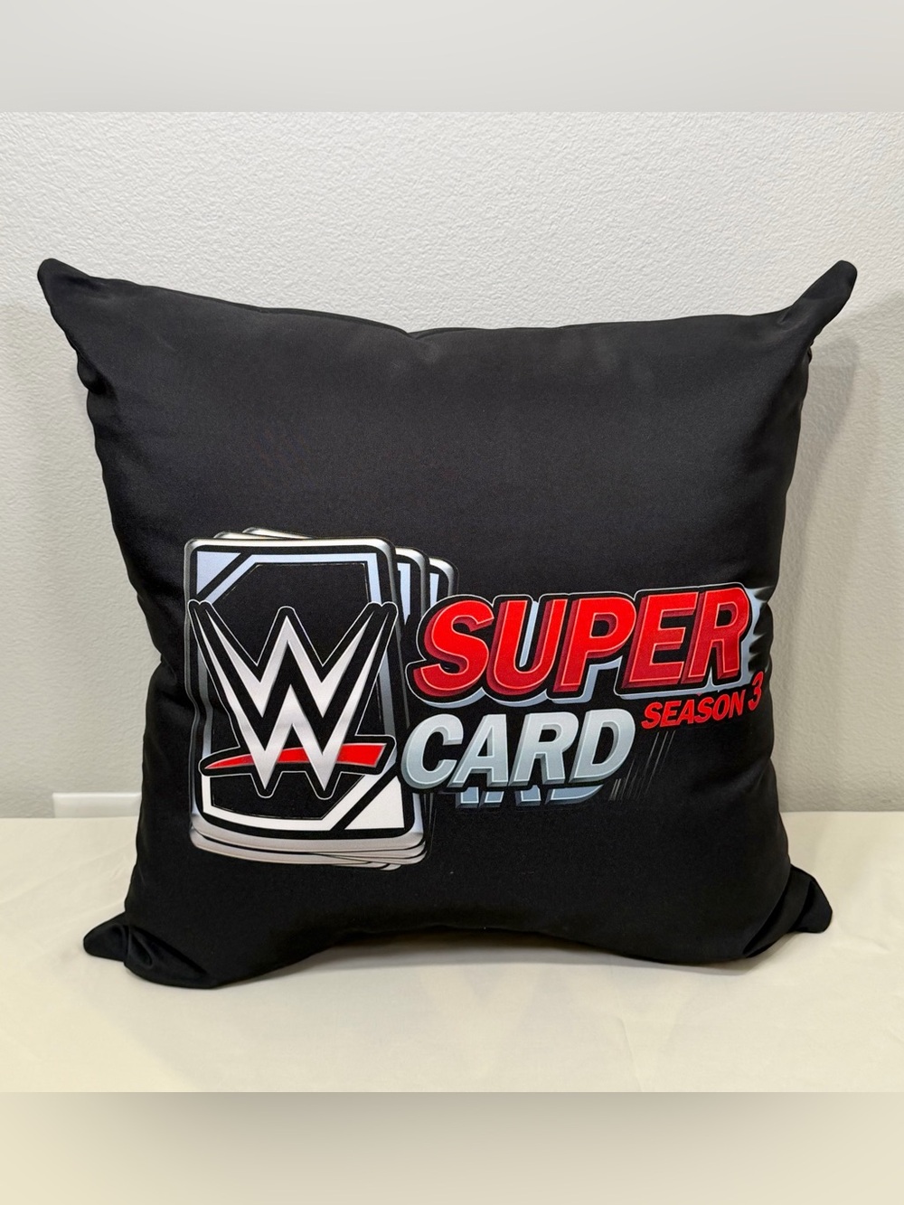 RARE NEW WWE Super Card Season 3 Pillow Black Red 19x19 Wrestling Video Game 2K